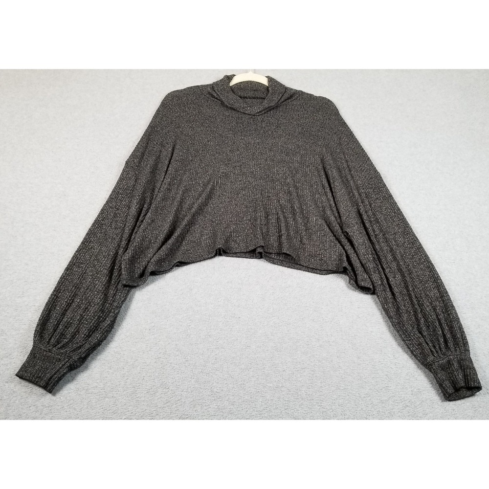 Hollister Crop Top Sweater Womens L Large Gray Ribbed Knit Turtle Neck Oversize